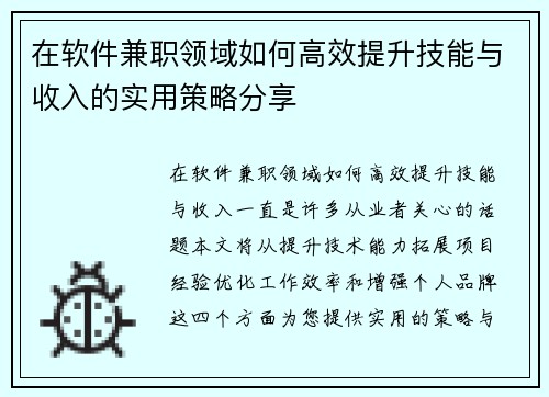 在软件兼职领域如何高效提升技能与收入的实用策略分享